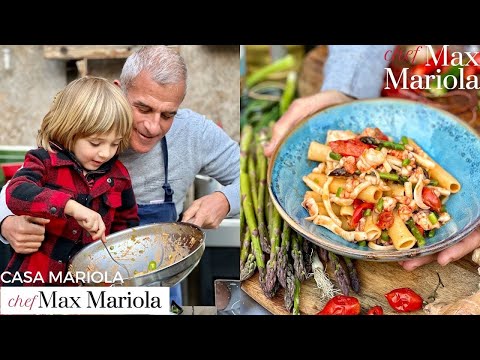 Pasta con Calamari, Gamberi e Asparagi