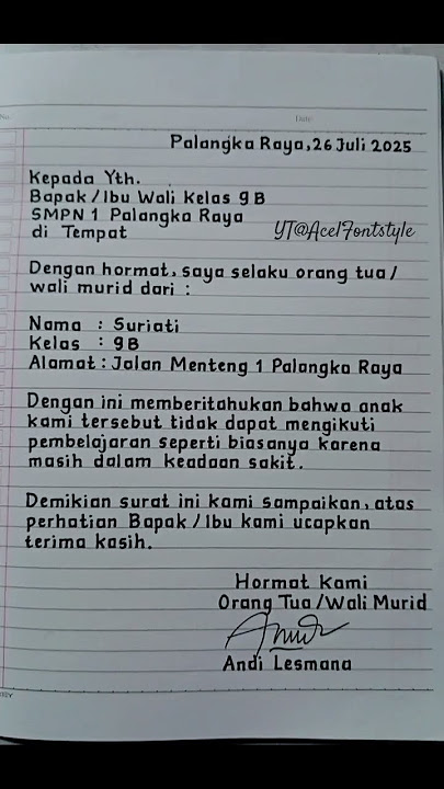 Contoh Surat Izin Sakit | Surat izin tidak masuk sekolah