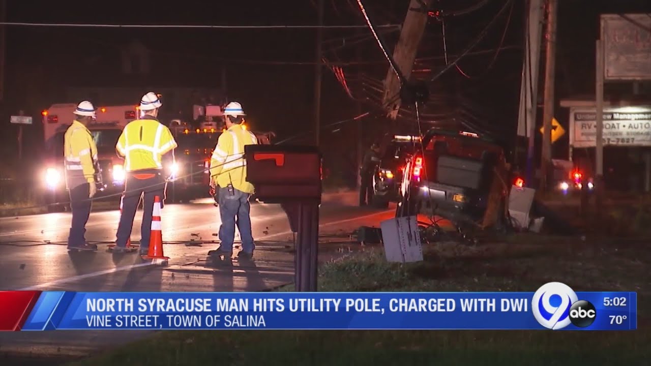 North Syracuse man charged with DWI after truck crashes into utility ...