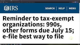 Reminder to tax-exempt organizations: 990s, other forms due July 15; e-file best way to file