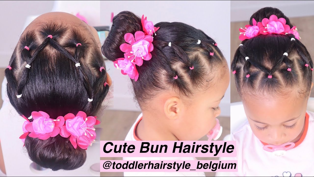 Cute Bun Hairstyle With Elastics For Little Girls | Natural Hairstyles ...