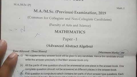 Advanced Abstract Algebra 2019 | M.Sc Previous | RRBMU | Previous Years Question Paper | Online Educ
