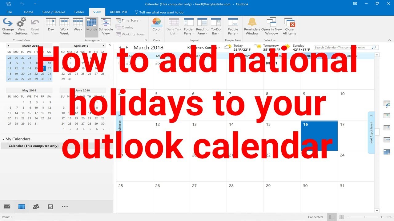 How to add national holidays to your outlook calendar by one click