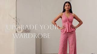 Red Gingham Peplum Top & Wide-Leg Trousers Co-Ord Set Try-On ✨🔴
