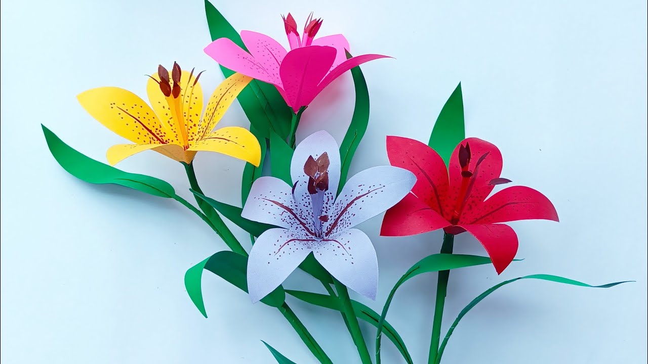 Easy Paper Flowers  💐🌿 || Paper Lily Flower Making || How to make flowers with paper