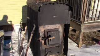 My Home Built Outside Wood Burner Hot Air Furnace - YouTube