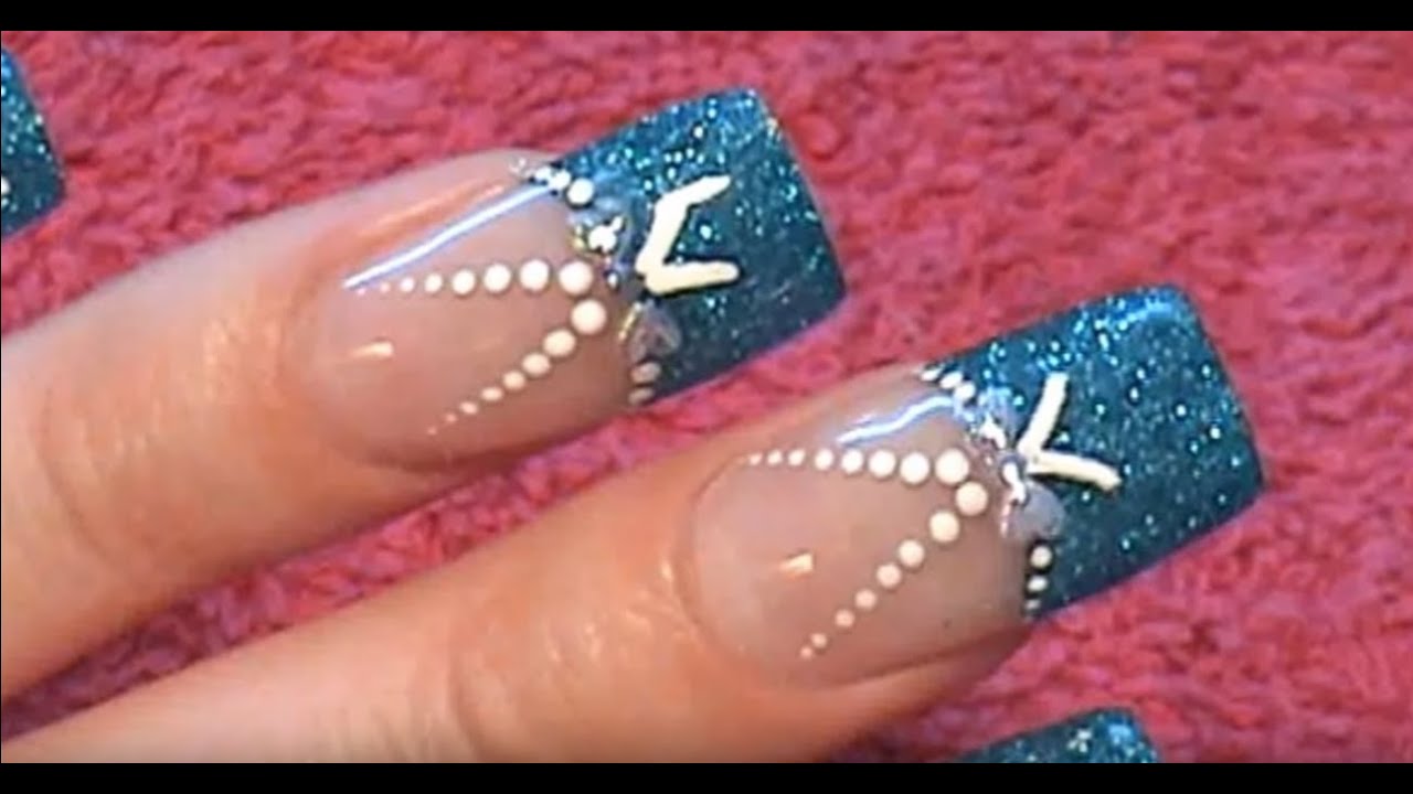 Acrylic Nails Tutorial - Blue Glitter Tips - YouTube