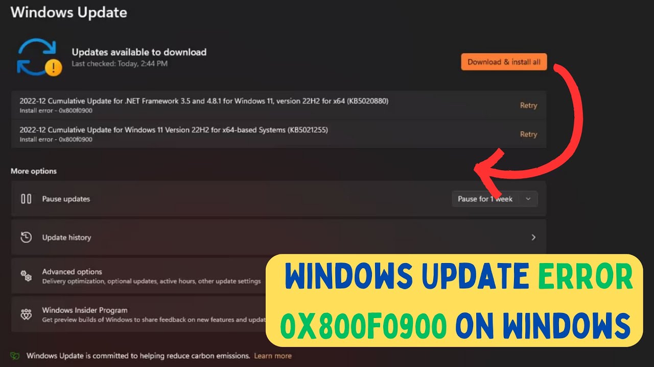 How to Fix Windows Update Error 0x800f0900 on Windows 11 - YouTube