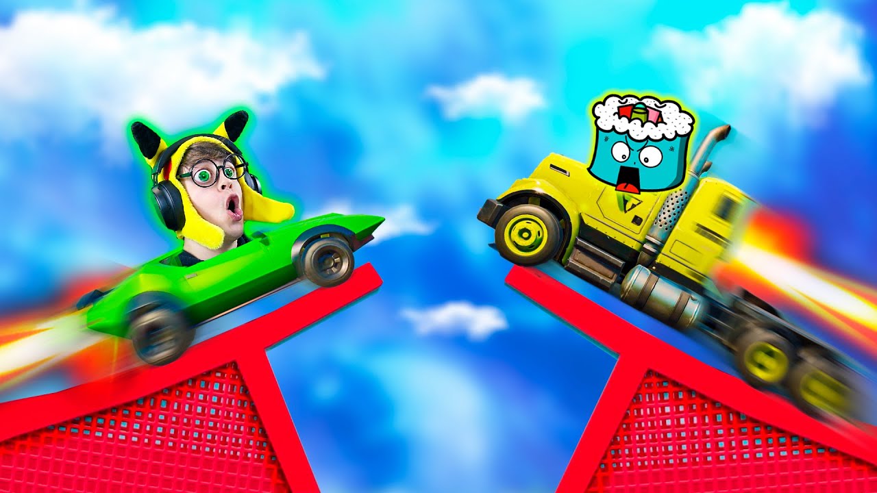 MEGA RAMPA de **CHOQUES** por $10.000 en FORTNITE!!😱💥(CHOCAMOS en CARRERA de Súper Coches IMPOSIBLE)