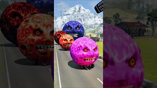 Cars &amp; School Bus vs Giant Pit BollardsCrash #4 - BeamNG.Drive #shorts #viral