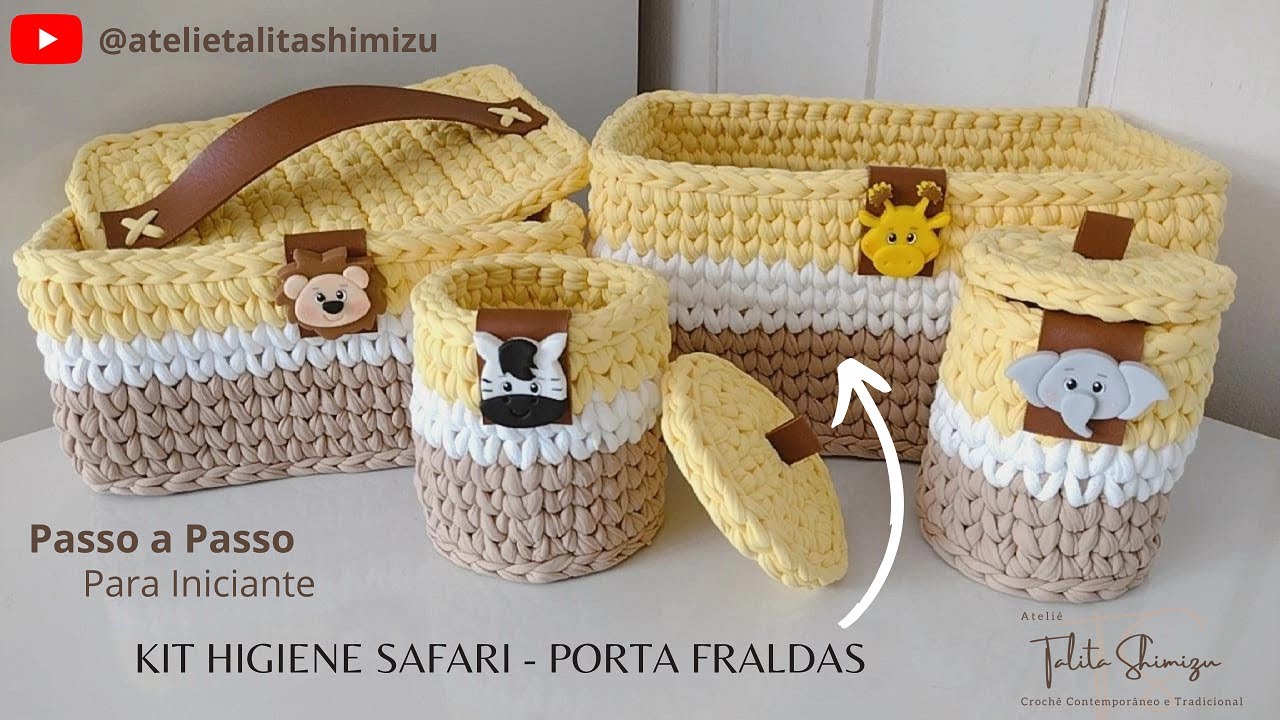 PORTA FRALDA - KIT HIGIENE DE CROCHÊ SAFARI - AULA COMPLETA - FIO DE MALHA