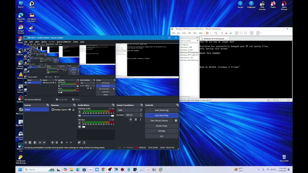 Suddenium.exe MBR overwritted and error Encoding overloaded! in OBS Studio.
