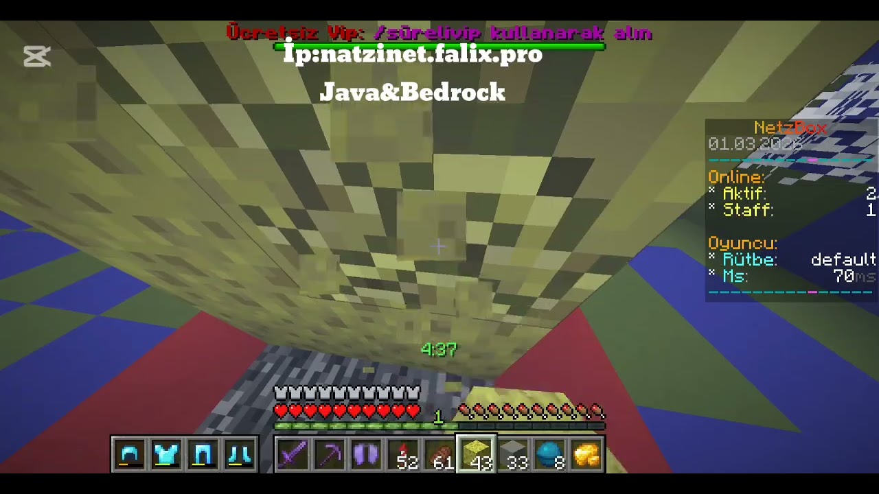 İp:Natzinet.falix.pro Java&Bedrock Yeni Türk Boxpvp Server