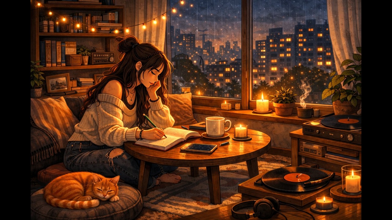 Rainy Night Lofi 🌧️ Sleep & Study Beats | Cozy Room Ambience for Relaxing, Focus and Deep Sleep