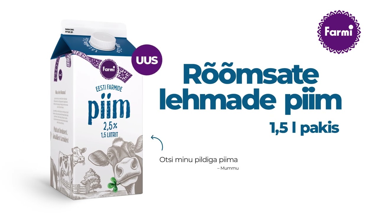 Farmi rõõmsate lehmade 2,5% piim 6s YT