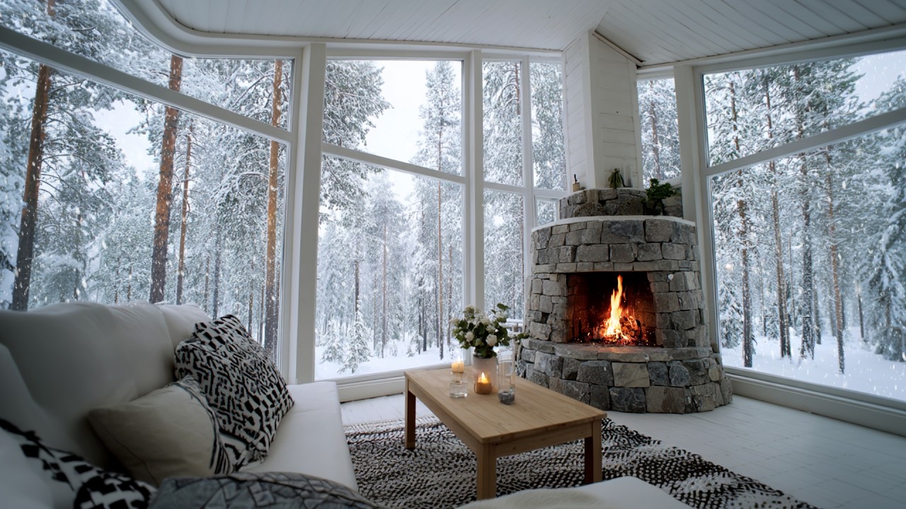 Fireplace Sound in Snowy Forest House | Gentle Cozy ASMR By The Fire To Help You Rest Better