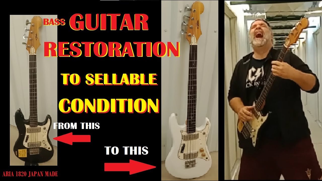 Guitar Restoration, Clean up & RePaint Japanese Aria 1820 Bass using