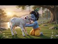 Baby Krishna helps calf walk
