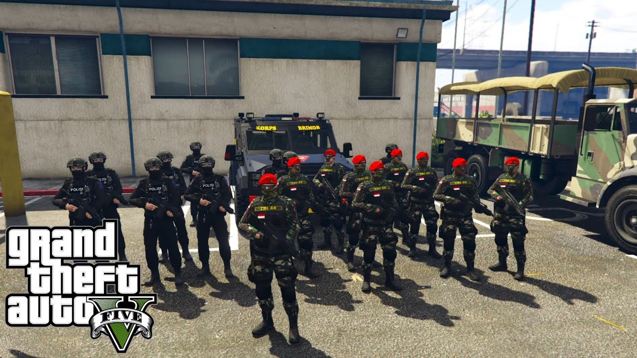 Gabungan Pasukan Elite TNI Dan Brimob Melawan KKB Asing! GTA 5 Mod Polisi Indonesia