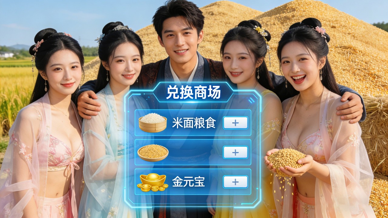 穿越成古代废柴，开局带3个美女老婆回家，系统兑换粮食逆袭成富豪