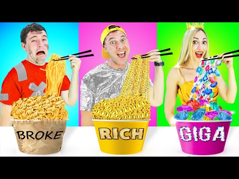 RICH VS BROKE VS GIGA RICH FOOD CHALLENGE | GIANT VS TINY EATING CHALLENGES BY CRAFTY HYPE