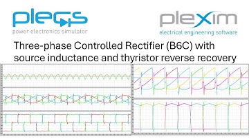 Three-phase Controlled Bridge Rectifier (B6C) with Source Inductance and Thyristor Reverse Recovery
