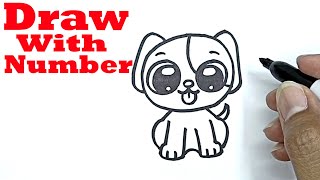 how to draw a dog with numbers with number 0 drawing with number