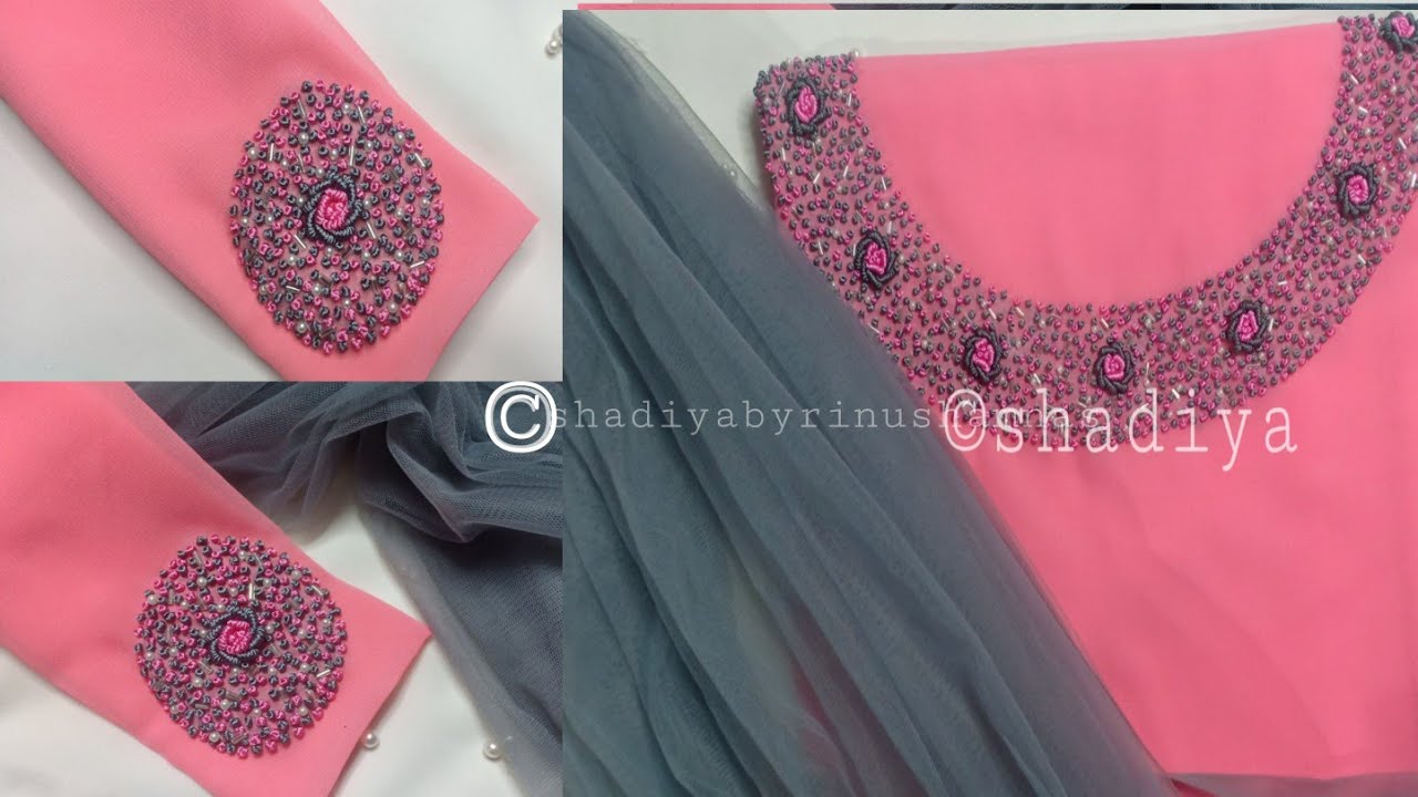 Very beautiful hand embroidery sleeve and neck design for kurti salwar