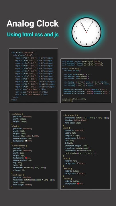 Analog Clock using html css and javascript | How to make analog Clock ...