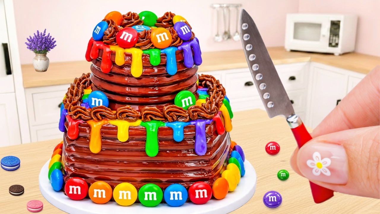 Amazing Mini Rainbow Chocolate Cake 🍫 M&M Candy Drip Cake Decorating ...
