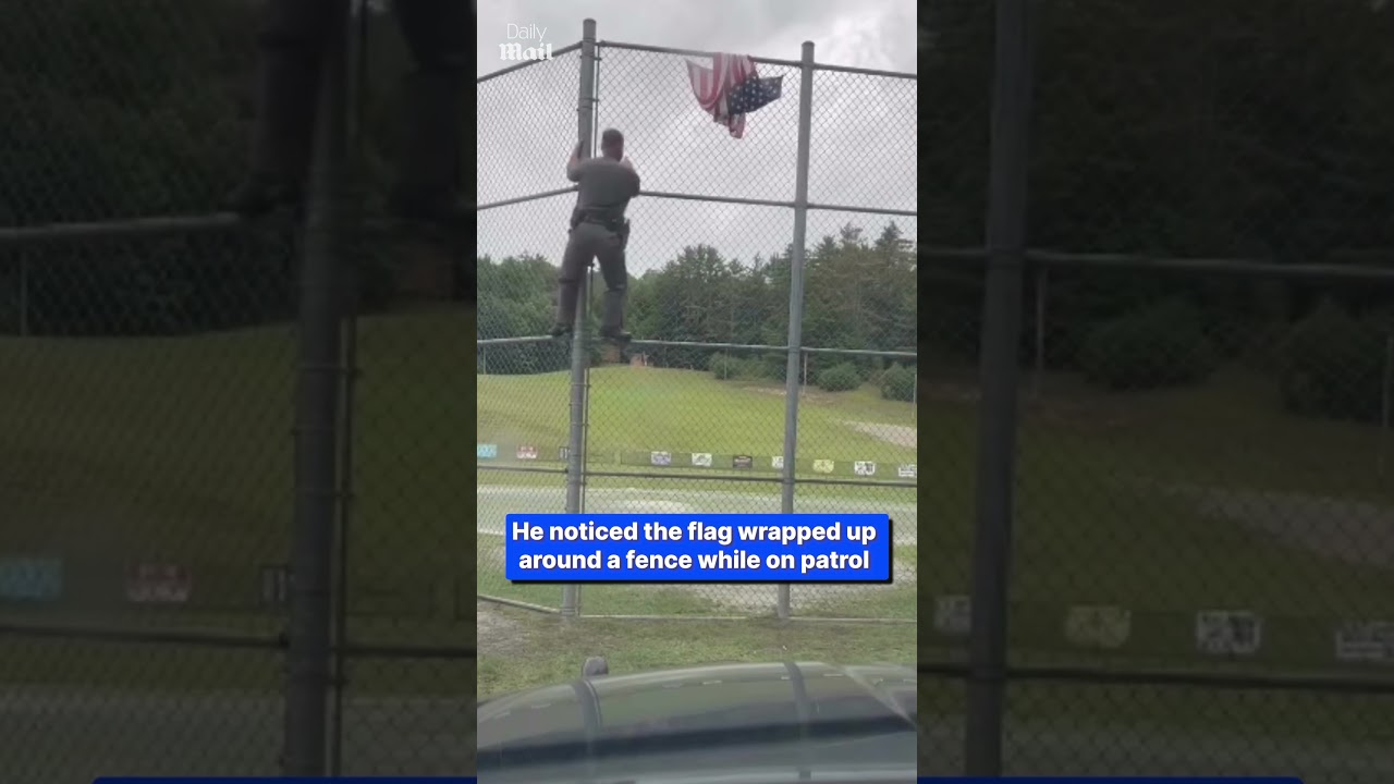 Trooper fixes American flag