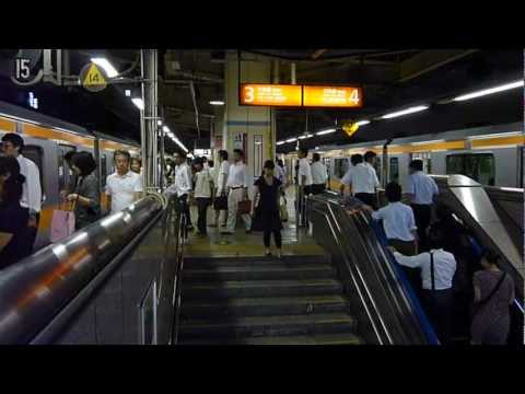 夜の荻窪駅３・４番線乗降風景・発車メロディ