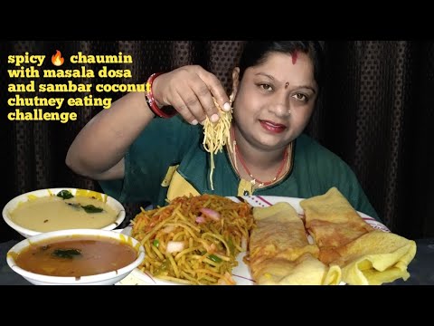 Spicy🔥Chaumin With Masala Dosa And Sambar Coconut Chutney Eating ...