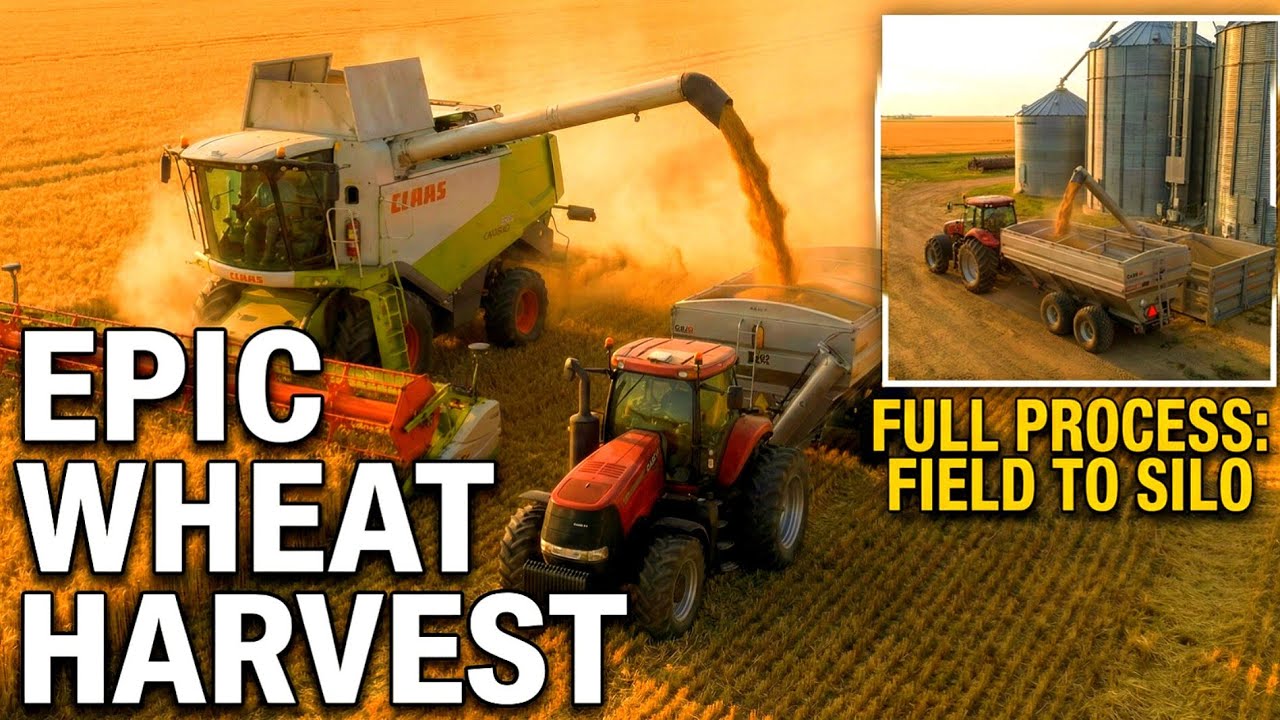 Full Wheat Harvest Process: From Field to Silo | Claas & Case IH 🚜🌾| Epic Golden Hour Harvest!