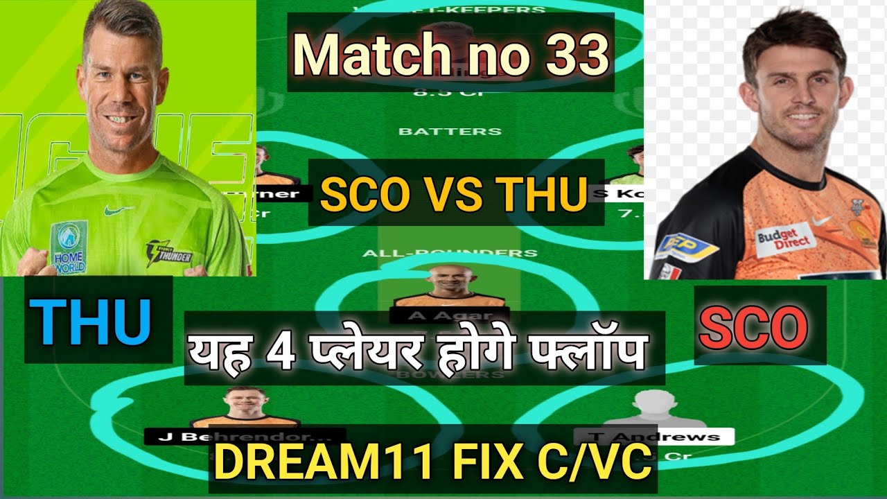 THU vs SCO  match 33 analysis and prediction cridt by cric1991. GRANDLEAUGEEXPERT