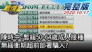 【完整版下集】陳時中:暫緩50~64歲成人接種 無緩衝期超前部署騙人 TVBS戰情室 決戰新政局 20201017