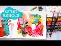 Abstract Watercolor Art Journal Page (Mixed Media Collage + Necolor Crayons)