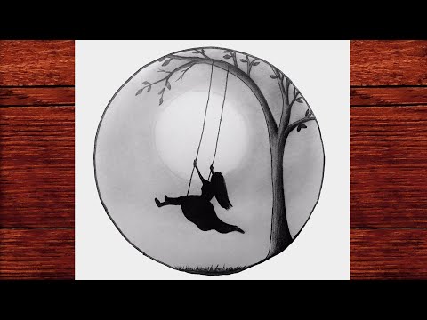 Salıncakta Sallanan Kız Çizimi #2 - Karakalem Çizimleri - Drawing Alone Girl Swinging in a tree