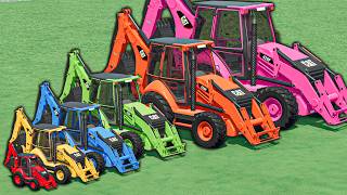 TINY to GIANT CAT BACKHOE LOADERS ! COLORFUL BIG TRUCK TRANSPORT &amp; MANURE ACTION ! FS22