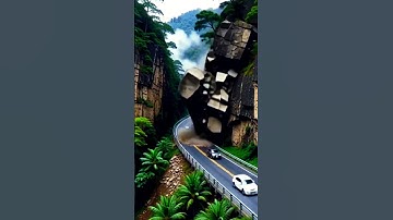 😱 Massive Cliff Collapse, Crushing Vehicles Passing By #shorts