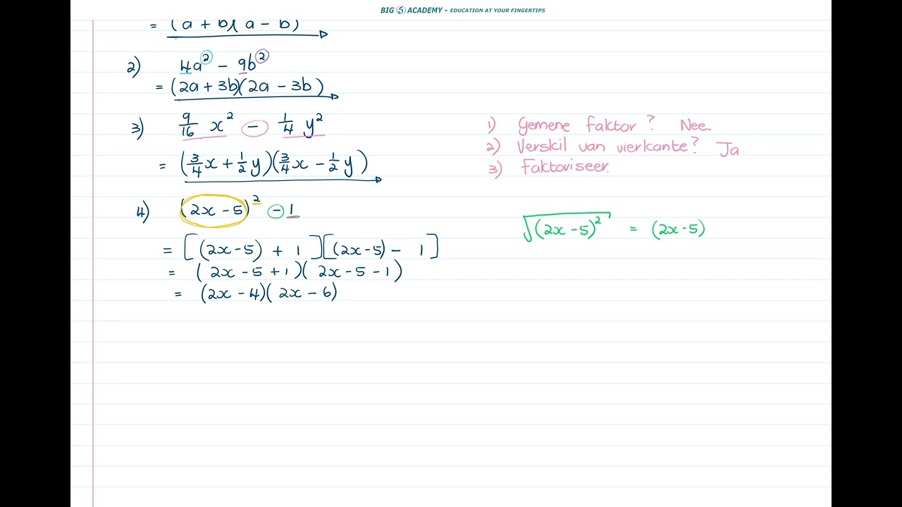 Graad 10 | Wiskunde | Kwartaal 1 | Les 2 - Faktorisering 2 - Verskil van Vierkante
