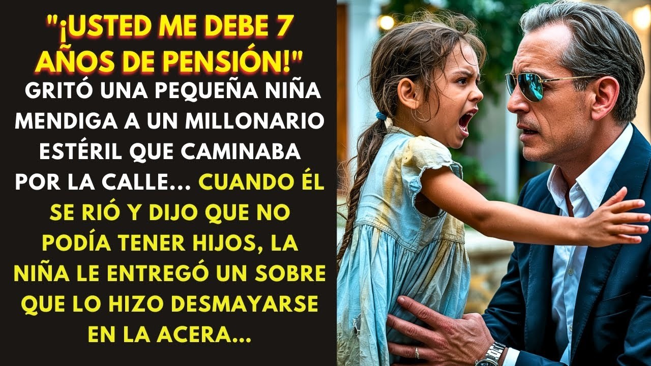 _¡USTED ME DEBE SIETE AÑOS DE PENSIÓN!_ GRITÓ UNA PEQUEÑA NIÑA MENDIGA A UN MILLONARIO ESTÉRIL QUE