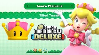 New Super Mario Bros U Deluxe - Gameplay Walkthrough Part 2 - Acorn Plains 2 - Tilted Tunnel
