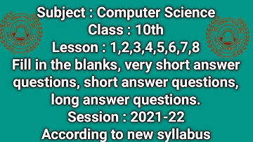 Pseb Class 10th Revision Lesson 1,2,3,4,5,6,7,8 English medium Computer Science | Session 2021-22
