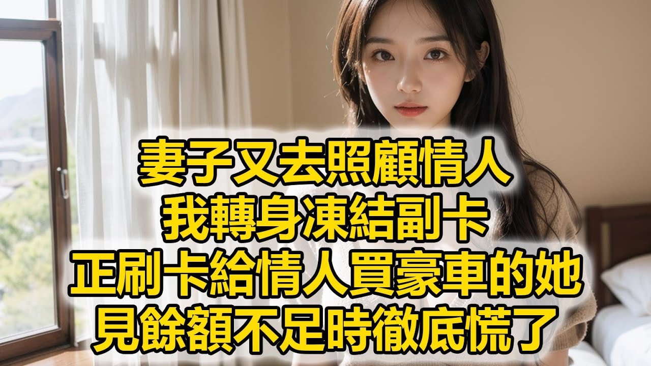 妻子又去照顧情人，我轉身凍結副卡，正刷卡給情人買豪車的她，見餘額不足時徹底慌了