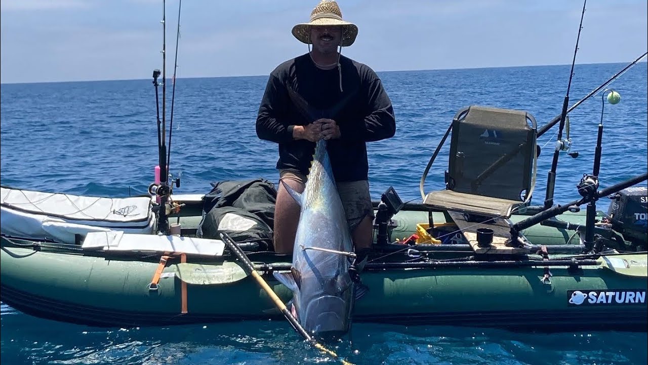 115lb Bluefin Tuna landed solo from inflatable Kaboat! YouTube