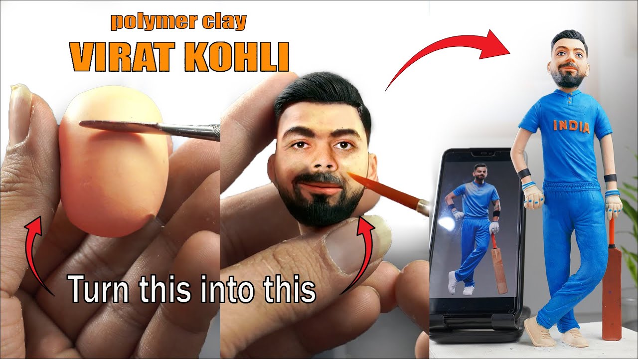 Virat kohli polymer clay sculpture  shorts virat kohali drawing sculpture