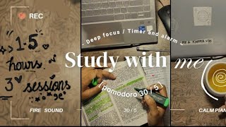 1.5 HOUR STUDY WITH ME cozy rainy ASMR | pomodoro 30/5 🍀 | exam | piano | realtime |background noise