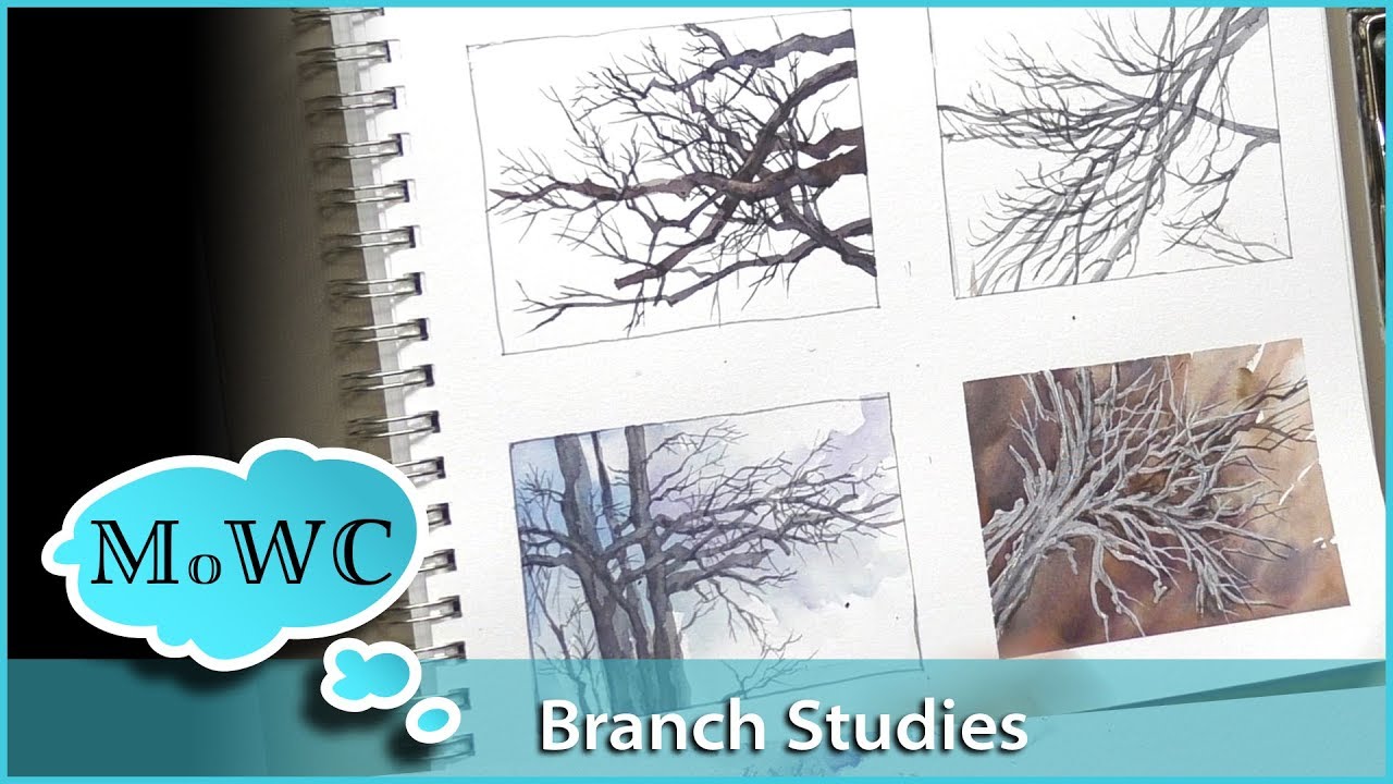 4 Tree Branch Studies in Watercolor, Ft. Renesans
