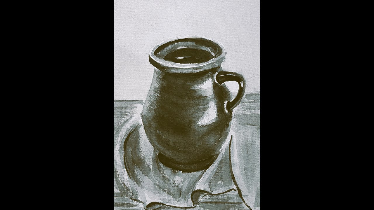 水墨素描入门17 轻松学习如何用水墨画陶罐Learn ink painting with